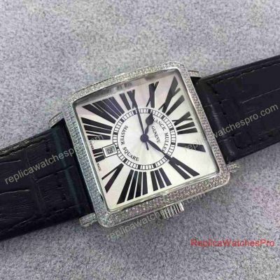 Replica Franck Muller Diamond Bezel Master Square Watch White Dial  For Mens